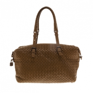 Pre Owned Bottega Veneta Intreciato Brown Top Handle Bag 