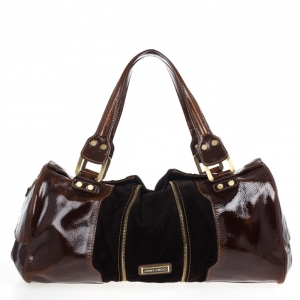 Pre Owned Jimmy Choo Liquid Patent and Suede Large Marla Bag