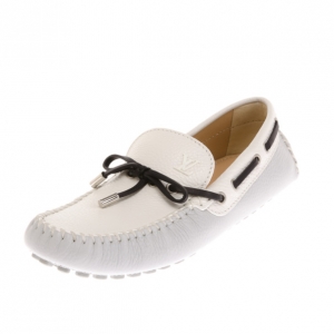 Pre Owned Louis Vuitton White Leather Arizona Loafers Size 41.5
