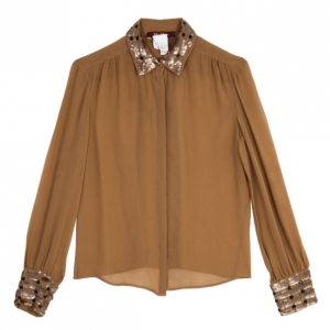 Pre Owned Max Mara Studio Peirak Sequin Collar Sheer Top S