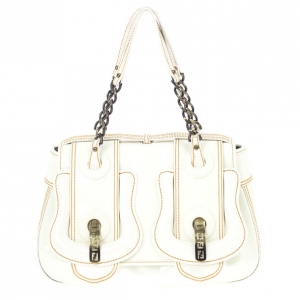 Pre Owned Fendi White Patent Leather B Bag