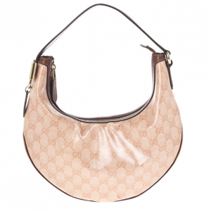 Pre Owned Gucci Pink GG Crystal Coated Canvas Duchessa Medium Hobo Bag
