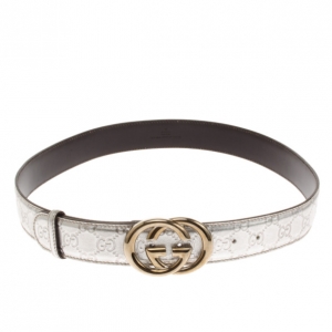 Pre Owned Gucci Silver Guccissima Leather GG Buckle Belt 100 CM