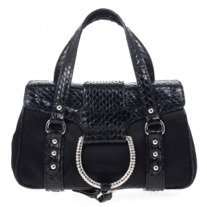 Pre Owned Dolce and Gabbana Snake Skin Leather and Satin Evening Satchel