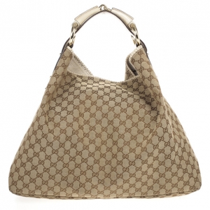 Pre Owned Gucci Beige/Ebony GG Canvas Horsebit Medium Hobo Bag