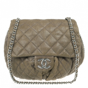 Pre Owned Chanel Olive Green Quilted Bubble Bag