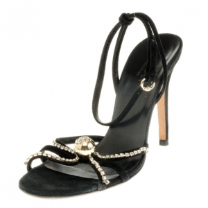 Pre Owned Gucci Black Suede Crystal Ankle Strap Sandals Size 36