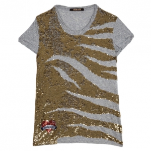 Pre Owned Roberto Cavalli Sequin Short Sleeve Top M