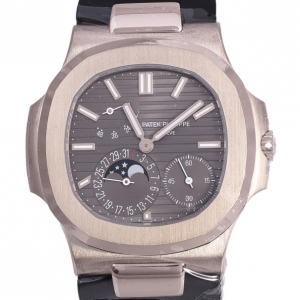 Pre Owned Patek Philippe Nautilus 18 K White Gold Power Reserve Mens Wristwatch 40 MM
