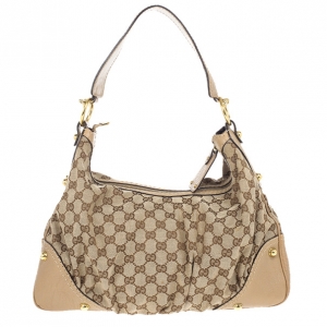 Pre Owned Gucci Beige GG Medium Jockey Hobo Bag