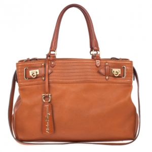 Pre Owned Salvatore Ferragamo Terracotta Leather Buckled Tote Bag