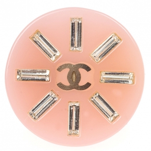 Pre Owned Chanel Crystal Pink Resin Ring Size 54