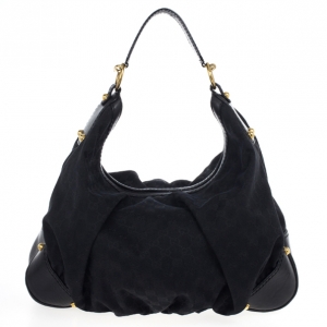 Pre Owned Gucci Black Monogram Canvas Large Jockey Hobo