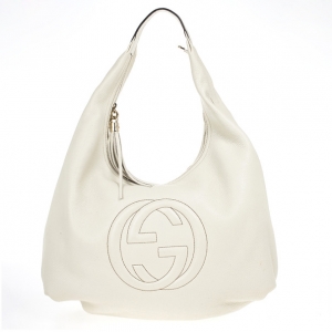 Pre Owned Gucci Off-White Pebbled Calfskin Leather Soho Hobo Bag