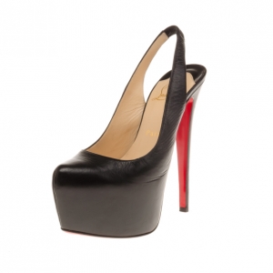 Pre Owned Christian Louboutin Black Leather Daf Slingback Platform Sandals Size 37.5