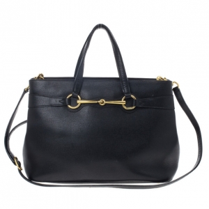 Pre Owned Gucci Black Leather Bright Bit Large Tote