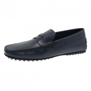 Pre Owned Tod's Navy Blue Leather Penny Loafers Size 43