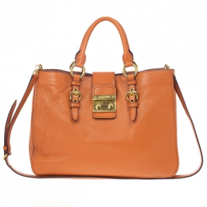 Pre Owned Miu Miu Papaya Madras Executive Tote 