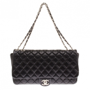 Pre Owned Chanel Black Lambskin Quilted Coco Rain Flap Bag