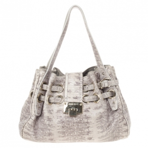 Pre Owned Jimmy Choo Grey Lizard Embossed Biker Ramona Tote 