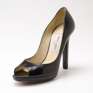 Pre Owned Jimmy Choo Black Patent Peep Toe Pumps Size 38.5