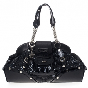 Pre Owned Versace Black Patent Chain Link Handle Satchel