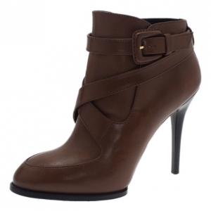 Pre Owned Tod's Brown Leather Cross Strap Ankle Boots Size 39