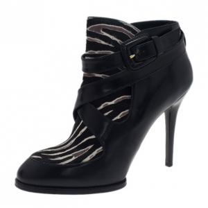 Pre Owned Tod's Zebra Pony Hair and Leather Ankle Boots Size 39.5
