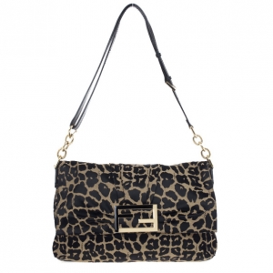Pre Owned Fendi Leopard Zucca Baguette Handbag