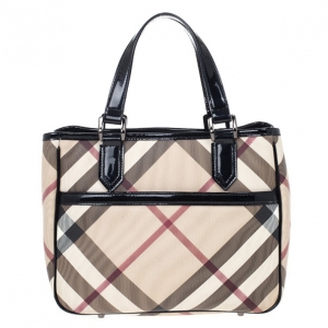 Pre Owned Burberry Nova Check Front Pocket Tote