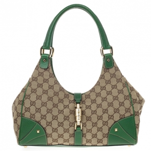 Pre Owned Gucci Canvas Monogram Bardot Green Bag