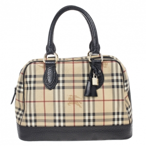 Pre Owned Burberry Haymarket Check Coated Canvas Medium Bowling Bag