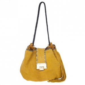 Pre Owned Jimmy Choo Beige Leather &amp; Python Riki Hobo