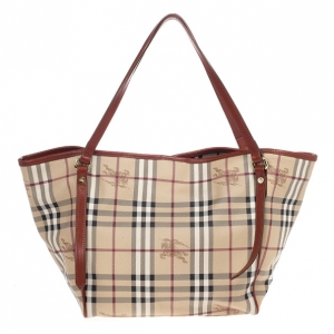 Pre Owned Burberry Small Haymarket Check Tote Bag