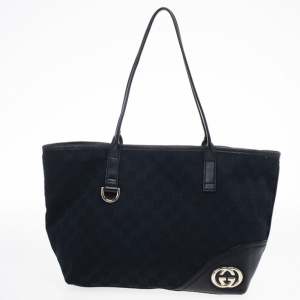 Pre Owned Gucci Black GG Canvas Britt Medium Tote Bag
