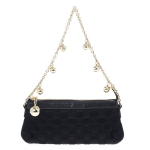 Pre Owned Gucci Black Signature “GG” Canvas Chain Link Pochette 