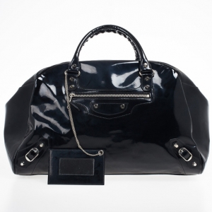 Pre Owned Balenciaga Black Patent Leather Bowling Bag