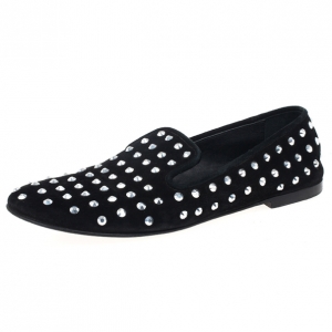 Pre Owned Giuseppe Zanotti Black Suede Crystal Studded Smoking Slippers Size 39