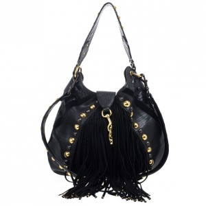 Pre Owned Gucci Babouska Black Leather Python Shoulder Bag