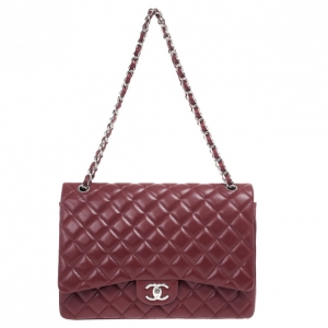 Pre Owned Chanel Rouge Fonce Maxi Classic Flap Bag