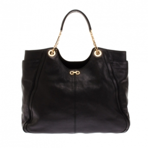 Pre Owned Salvatore Ferragamo Betulla Chain Handle Leather Shopper Tote