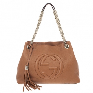 Pre Owned Gucci Soho Medium Tan Leather Tote