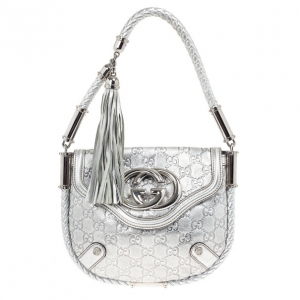 Pre Owned Gucci Metallic Silver Guccissima Leather Small Britt Shoulder Bag
