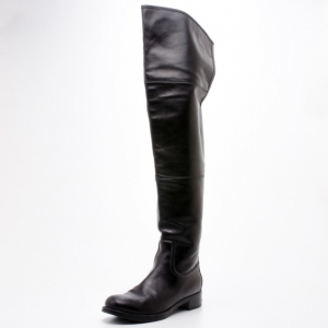 Pre Owned Louis Vuitton Black Leather Marisa Thigh Flat Boots Size 39.5