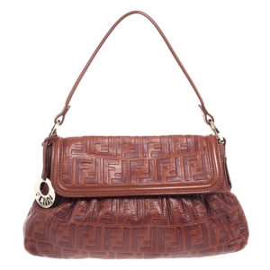 Pre Owned Fendi Zucca Brown Leather Chef Hobo