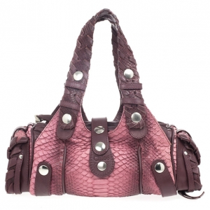 Pre Owned Chloe Pink Gold Python Snakeskin Silverado Satchel