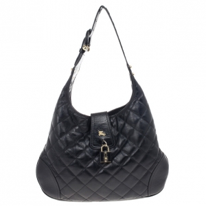 Pre Owned Burberry Black Quilted Leather 'Brooke' Hobo 