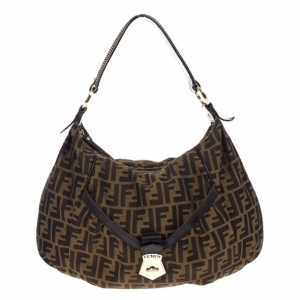 Pre Owned Fendi Brown Tobacco Zucca Canvas Chef Hobo