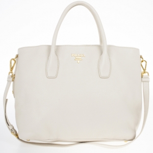 Pre Owned Prada Talco Vitello Daino Leather Shopping Tote Bag
