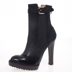 Pre Owned McQ by Alexander McQueen Black Leather Brogue Platform Ankle Boots Size 38